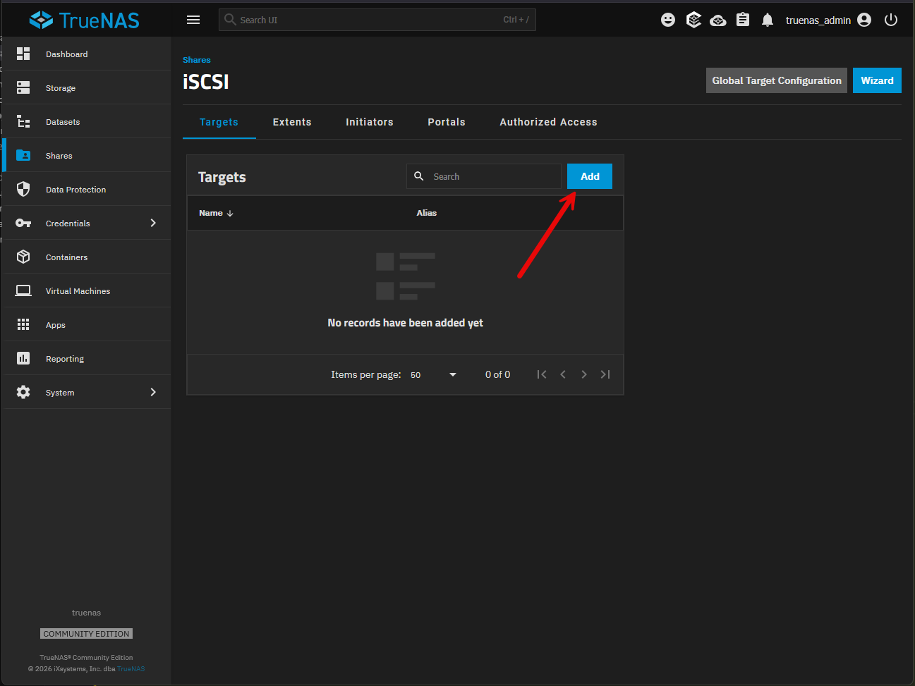 Add a new target in the iscsi