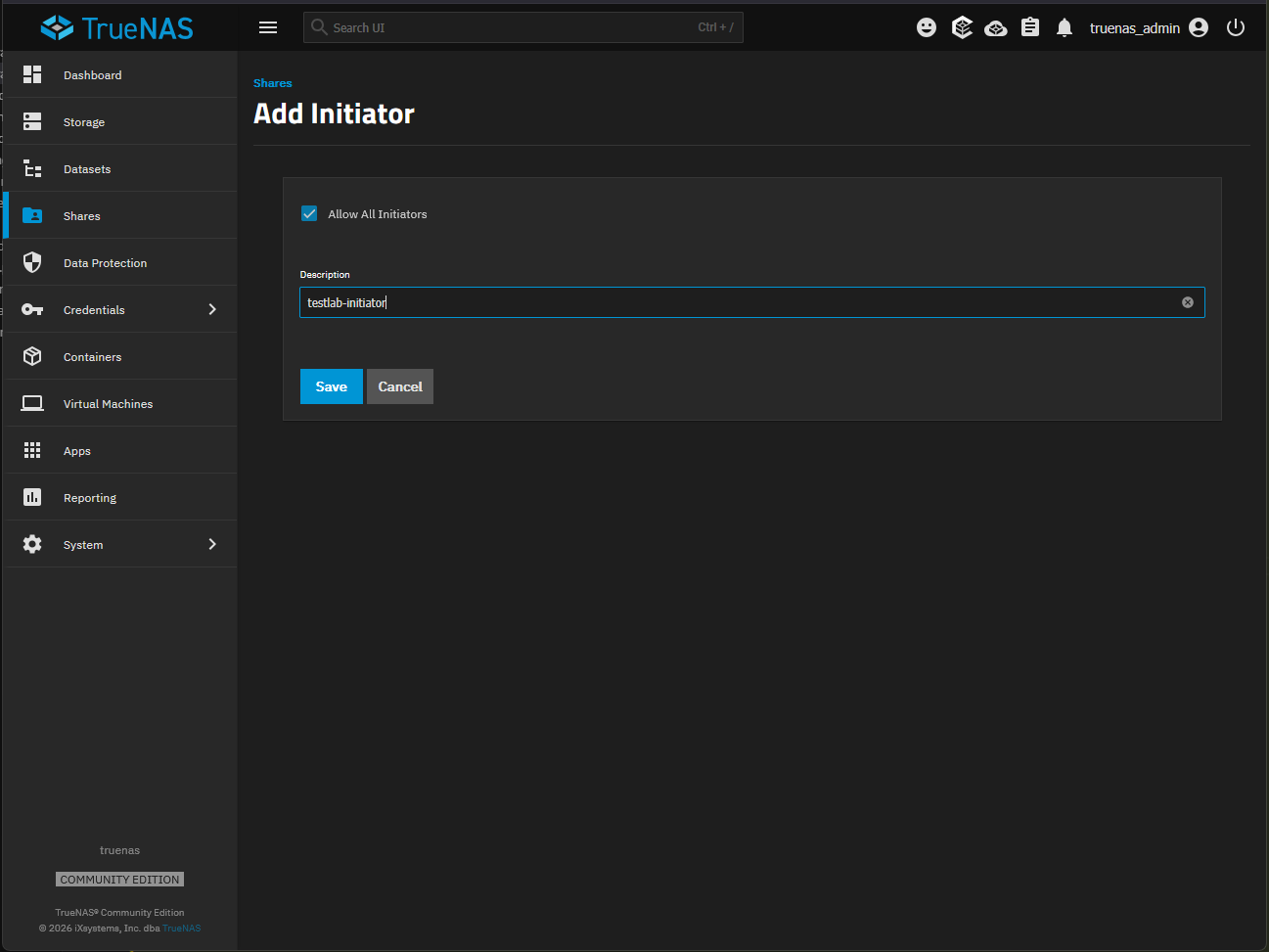 Adding a description for the initiator in truenas iscsi configuration