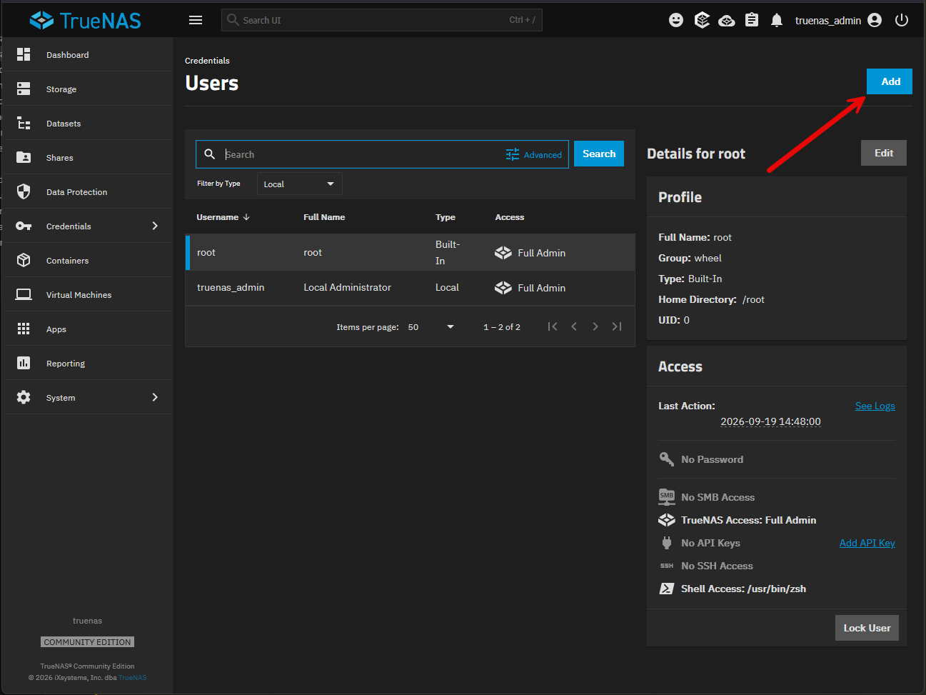 Adding a new truenas user for proxmox api access