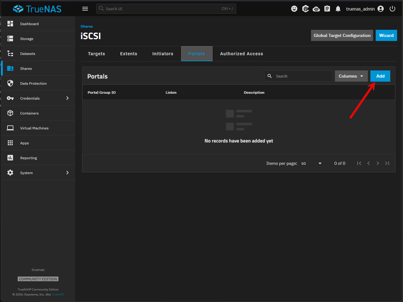 Adding a portal under truenas iscsi configuration