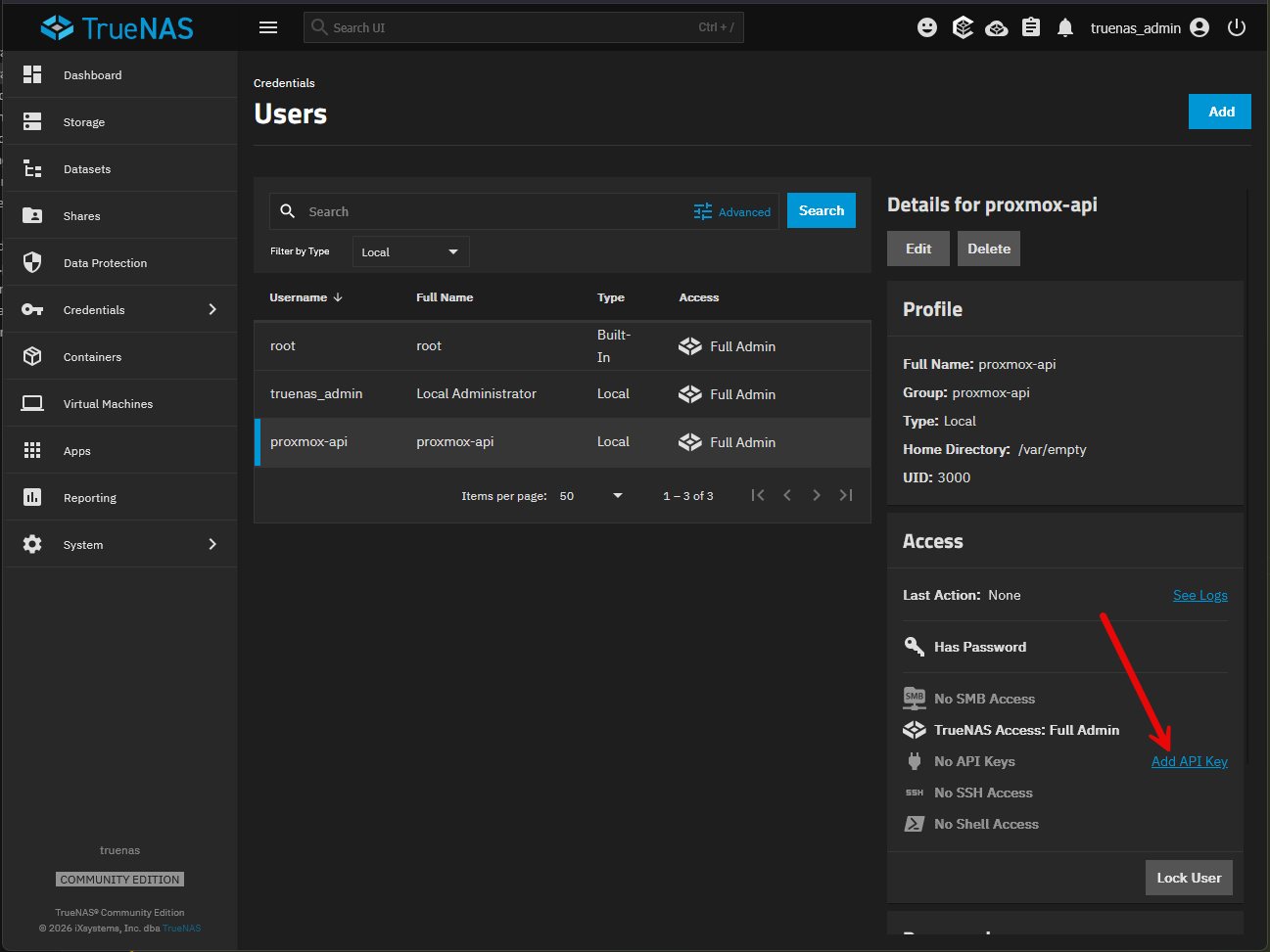 Adding an api key to your new user