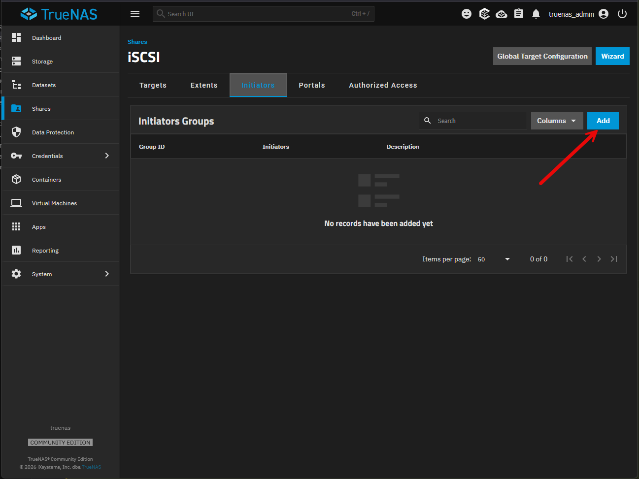 Adding an iscsi initiator in truenas
