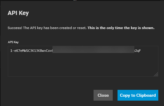 Api key is created and given to you in the truenas interface