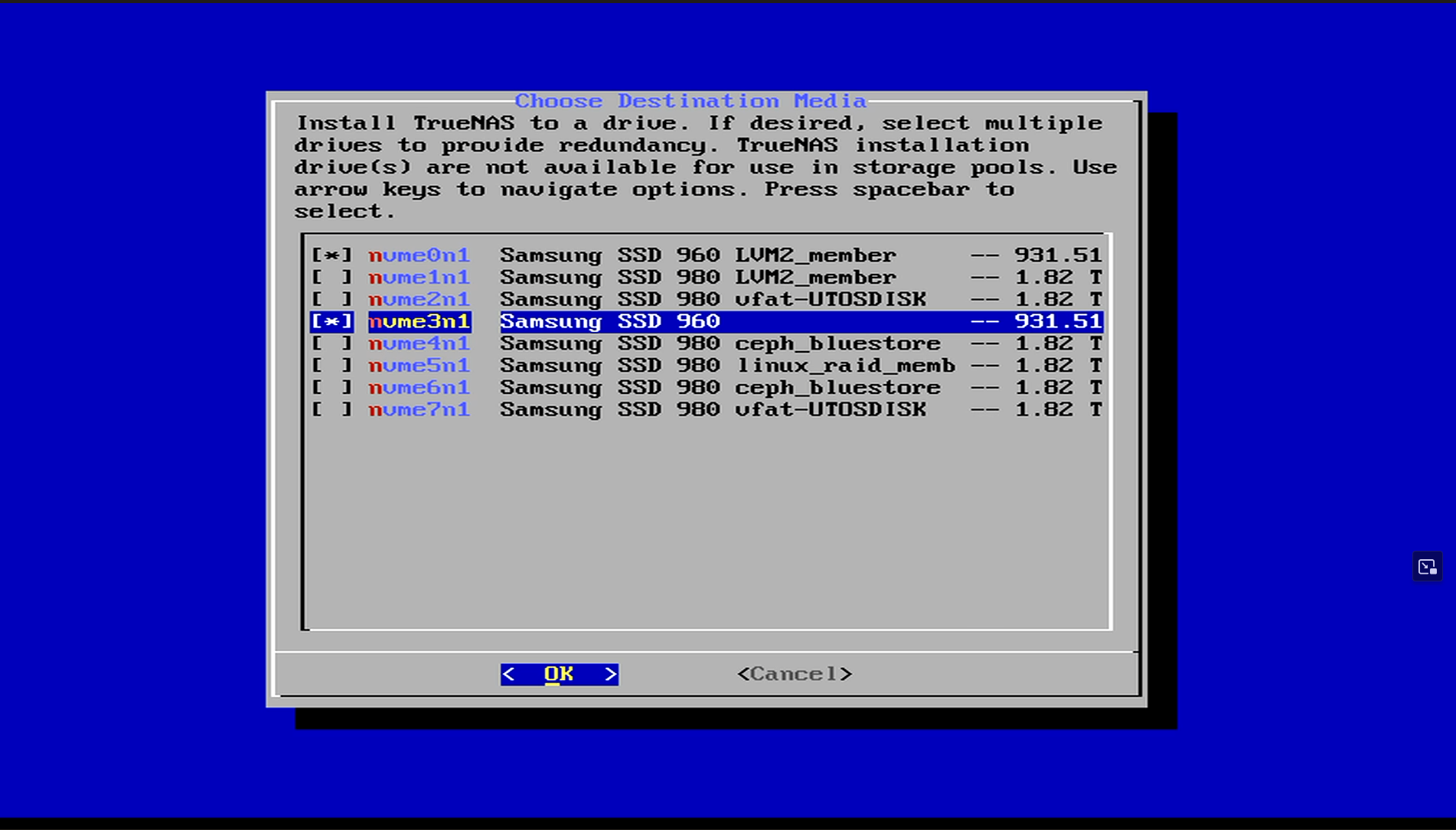 Choosing the 960 evos for the boot drives loaded with truenas