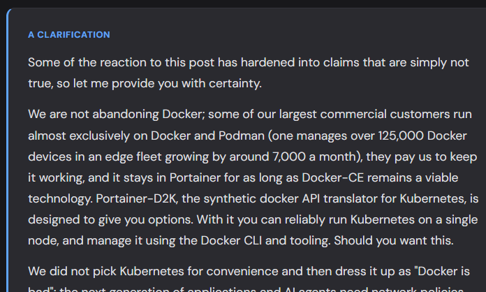 Clarification to the portainer version 3 post around docker capabilities