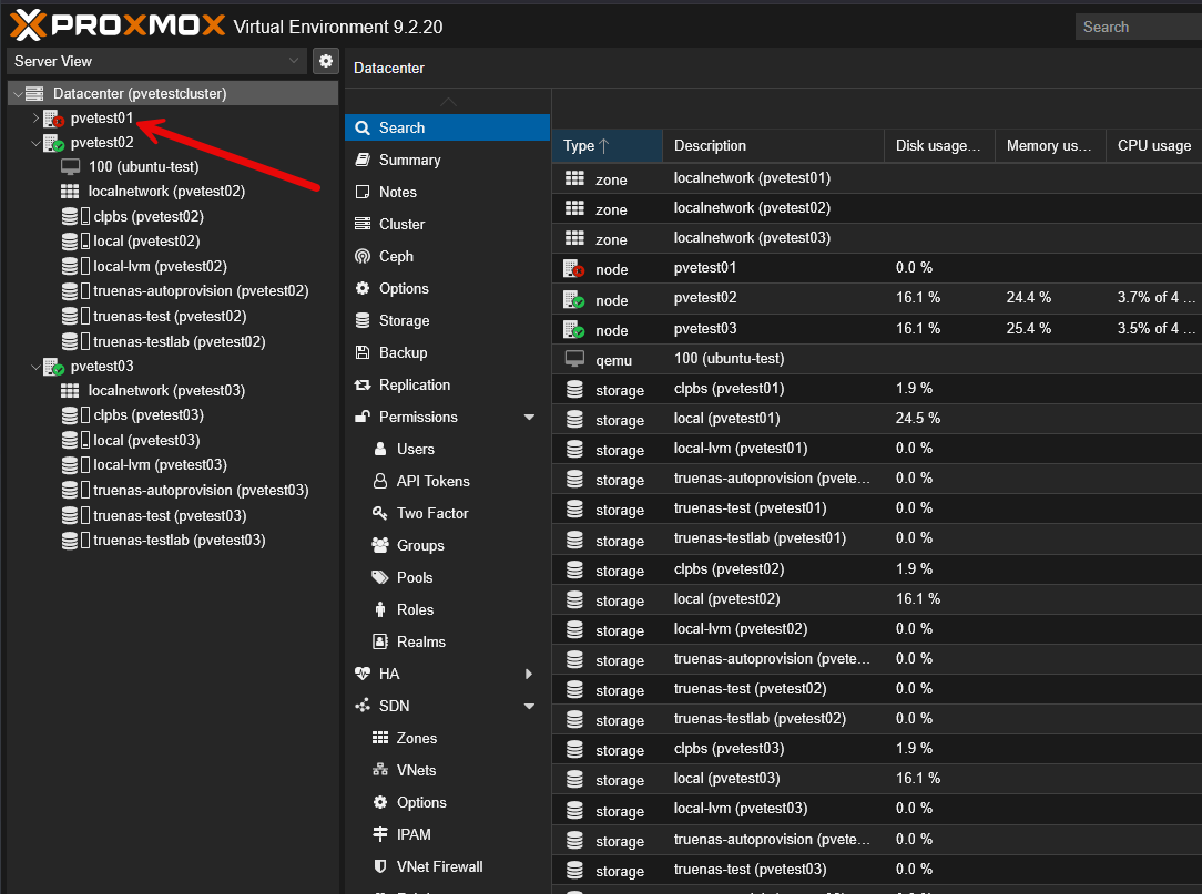 Cluster node is still showing down