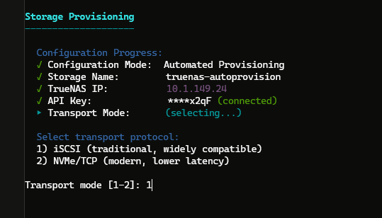 Configure the truenas proxmox plugin transport mode