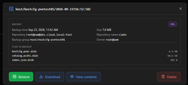 Connected to pbs and viewed the backups