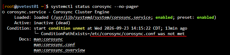 Corosync conf was missing