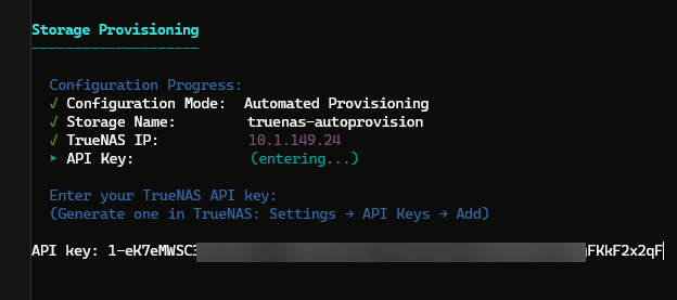 Enter your api key for the truenas proxmox plugin