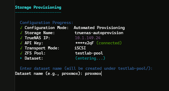 Give it a dataset name for the truenas proxmox plugin to configure the dataset to use