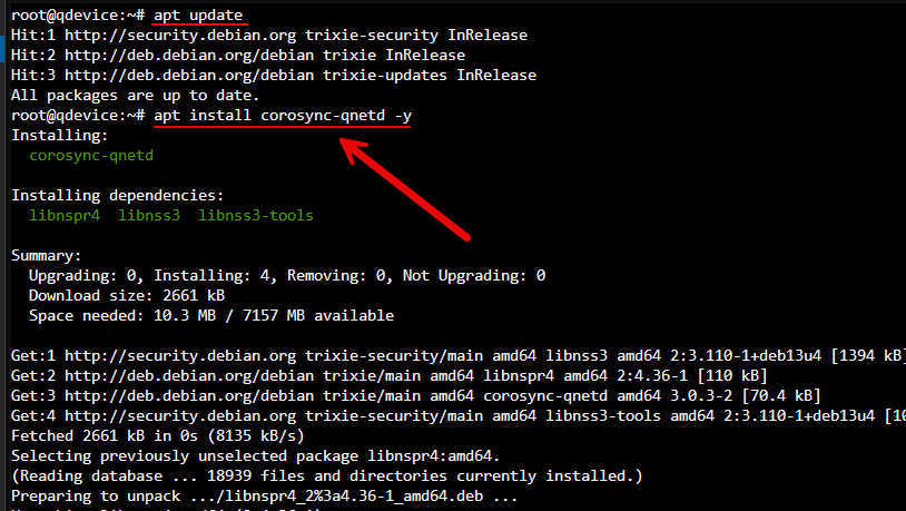 Installing the qdevice in debian lxc