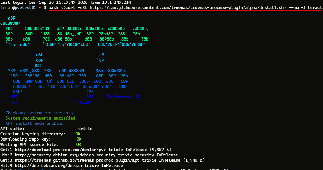 Installing the truenas plugin for proxmox