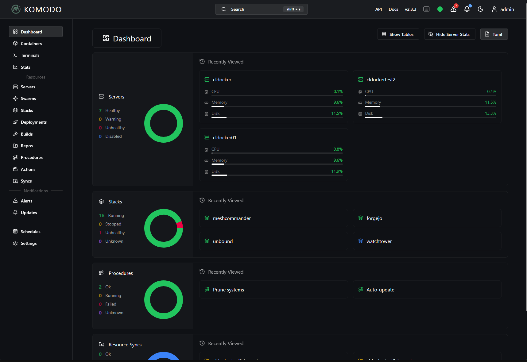 Komodo docker stacks dashboard