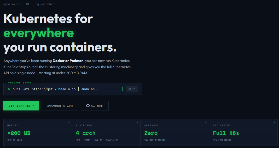 Kubesolo is the clusterless kubernetes underneath portainer 3.x