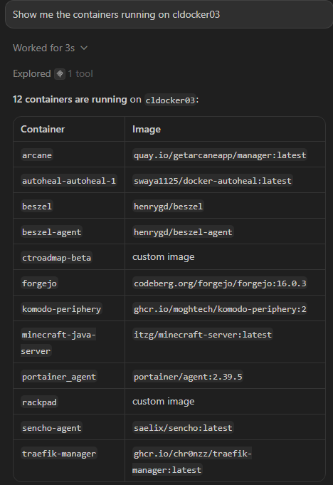 Listing containers running on a specific docker container server host