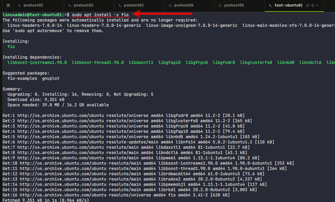 Loading fio on a test ubuntu workstation vm