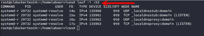 Lsof command used to see what has ownership of a port