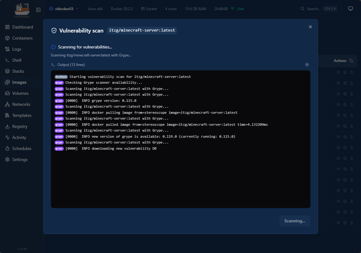 Manually scanning a docker container image in the home lab