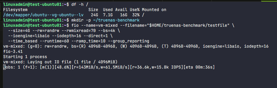 Mixed workload test in proxmox targeting the truenas zfs storage