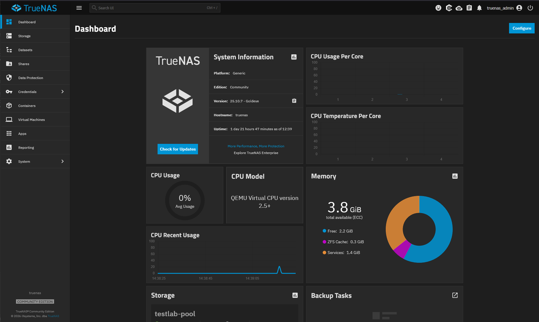 My truenas virtual machine running in proxmox