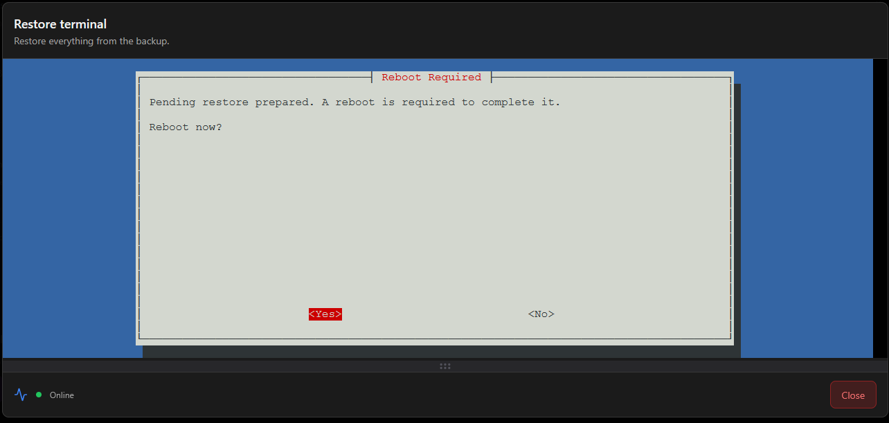 Pending reboot to apply the remaining items that can only be applied after reboot
