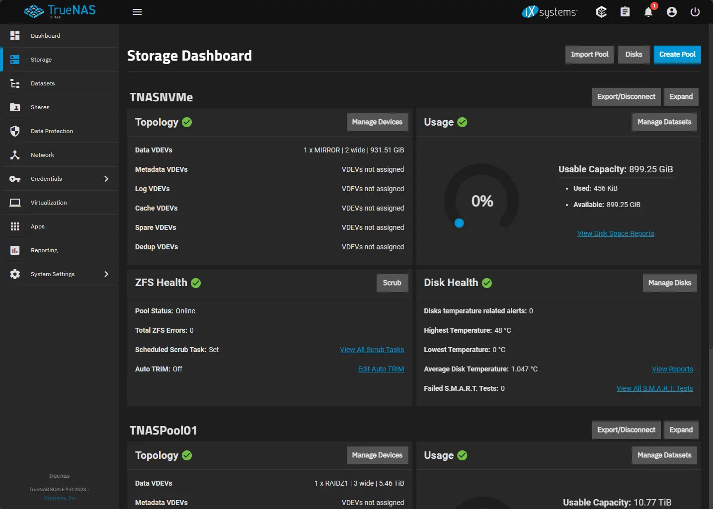 Pool creation in truenas scale