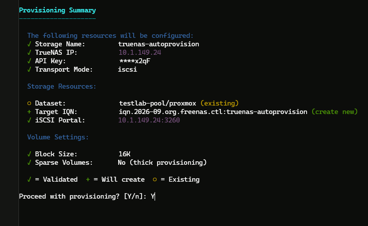 Proceed with the automated provisioning with the truenas proxmox plugin