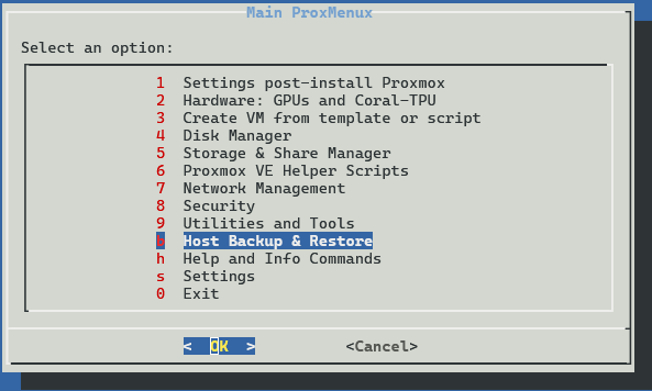 Proxmenux host backup and restore functionality