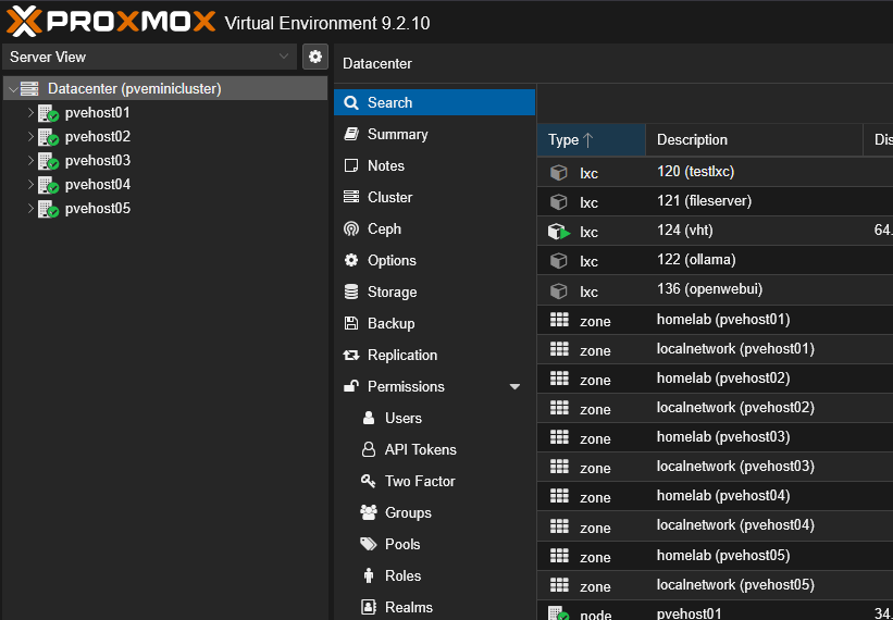 Proxmox cluster configuration with 5 nodes