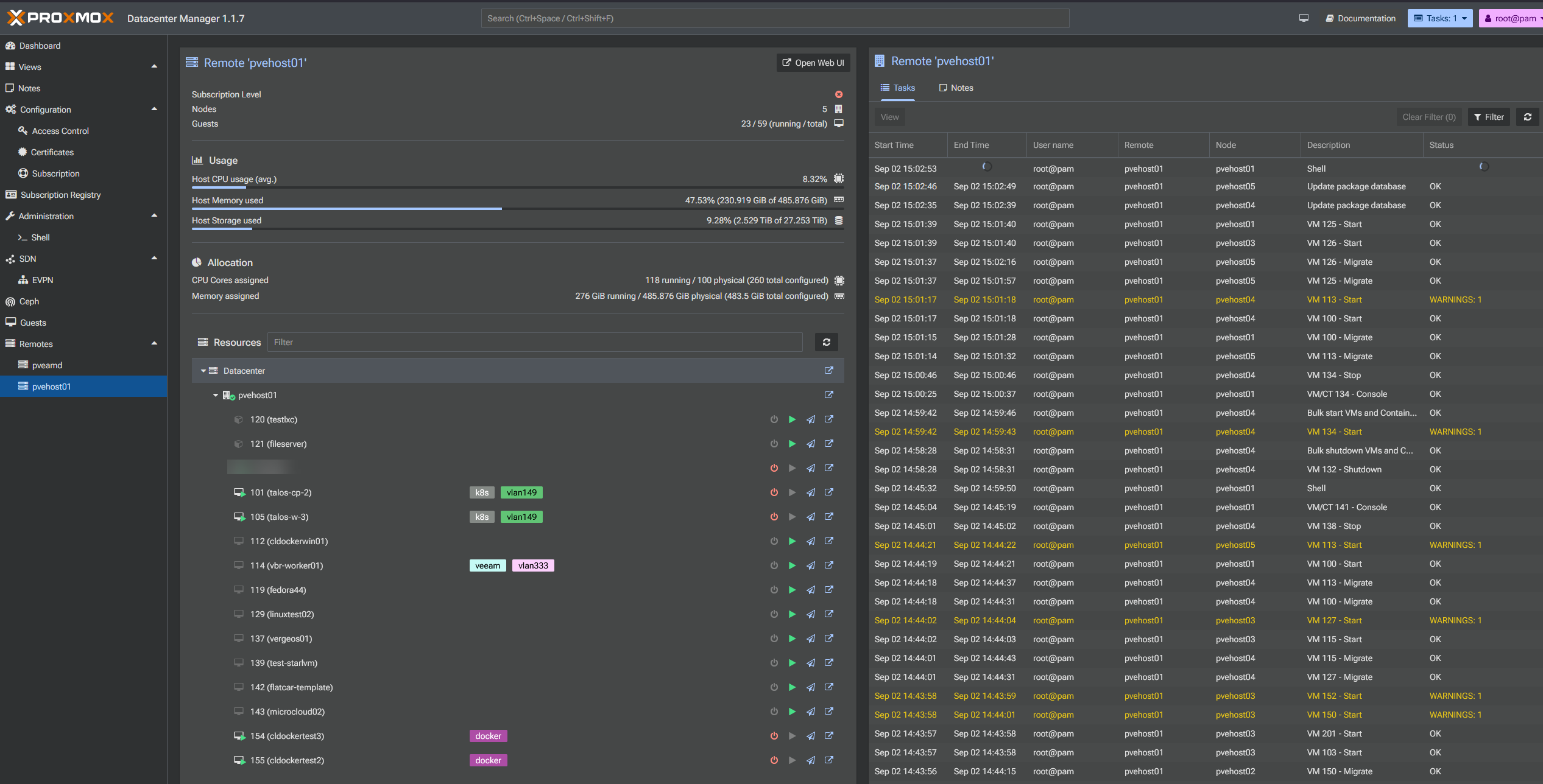 Proxmox datacenter manager running in the home lab