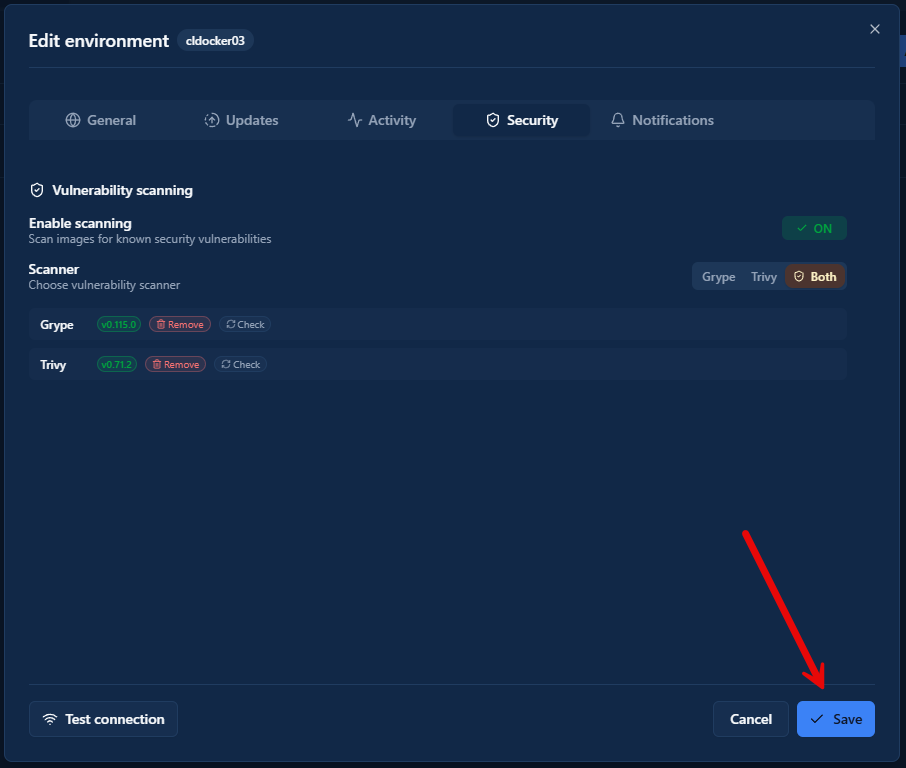 Save your security scanning settings