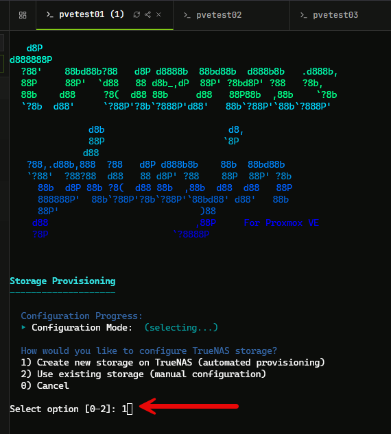 Select the automated storage provisioning option for the truenas plugin