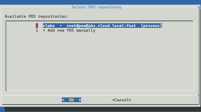 Selecting the local proxmox backup server destination