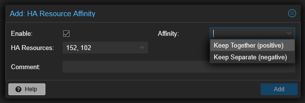 Setting up resource affinities between two virtual machines in proxmox