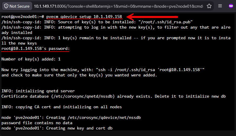 Setting up the qdevice on one of your proxmox nodes in the two node configuration