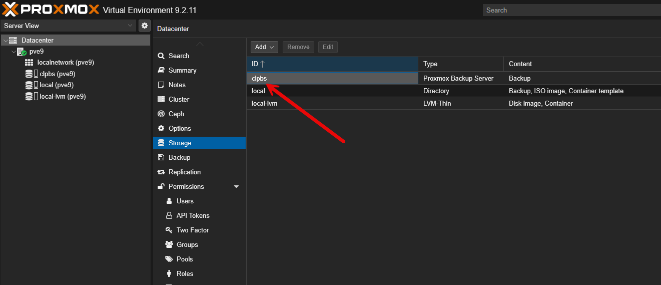 Verifying the pbs storage