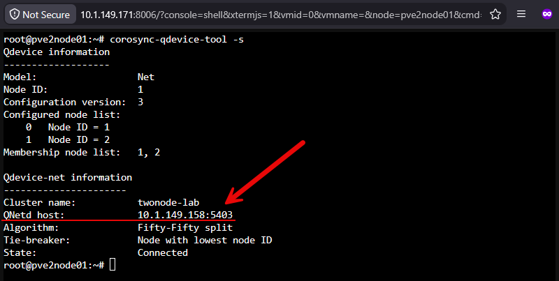 Viewing details of the qdevice with the qdevice tool in proxmox