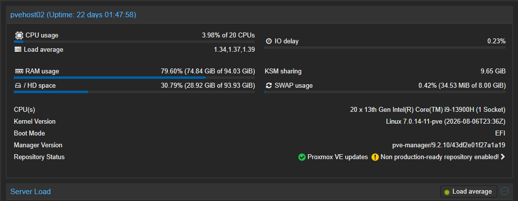 Viewing processor and other details for a proxmox ve server host