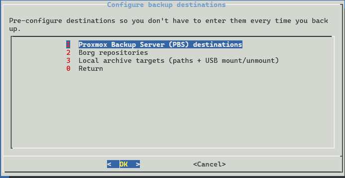 Viewing proxmox backup server destinations