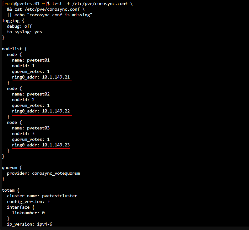 Viewing the corosync config file that was restored