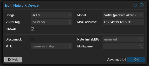 Attaching the new ubuntu server virtual machine to the new ai lab vlan