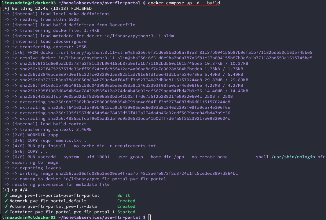 Bringing up the docker compose stack for pve flr portal