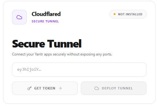 Cloudflare tunnel built into your yantr dashboard