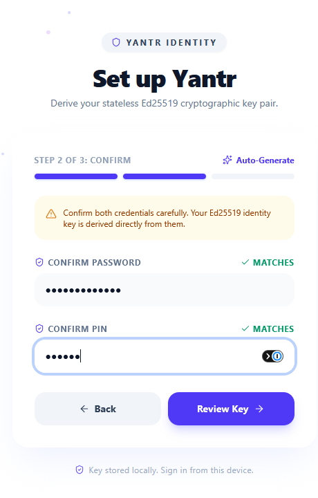 Confirming the password and pin