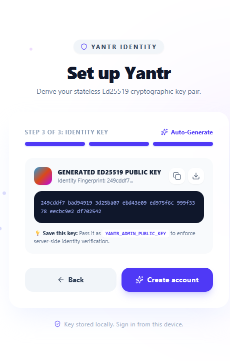 Generated public key for yantr