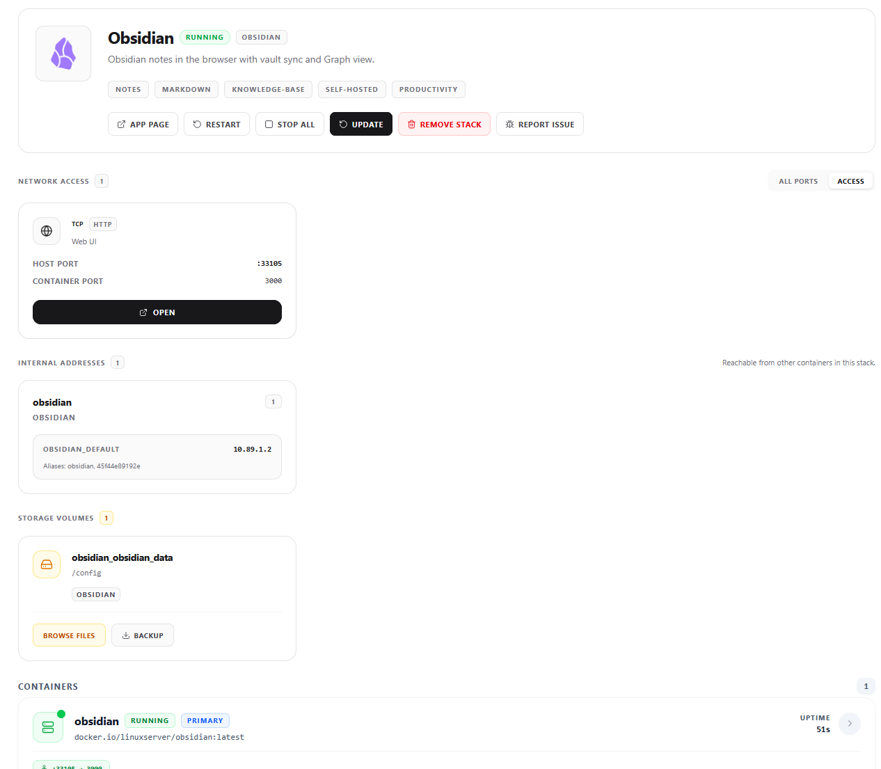 Podman stack running obsidian with yantr