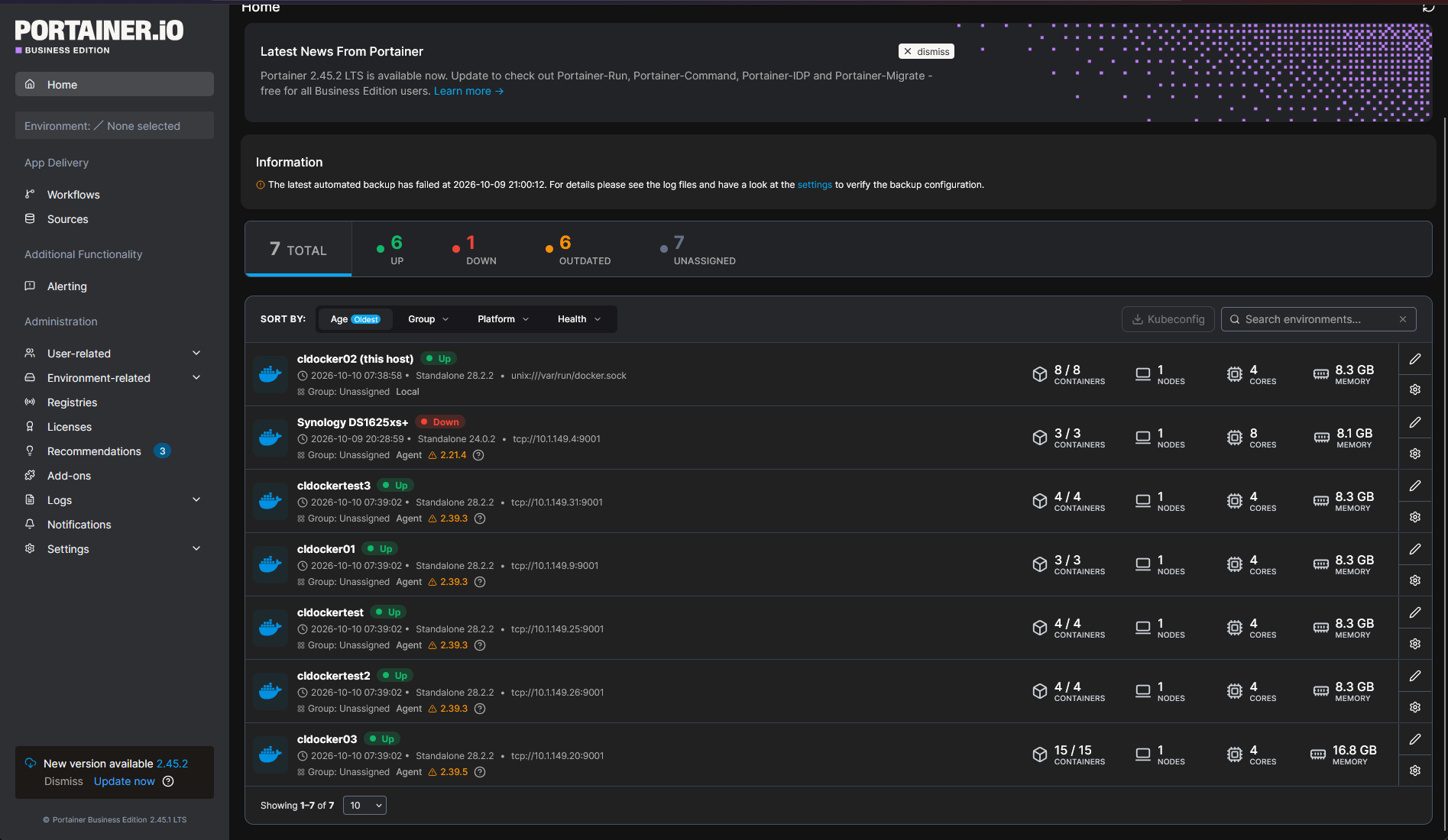 Portainer running in the home lab