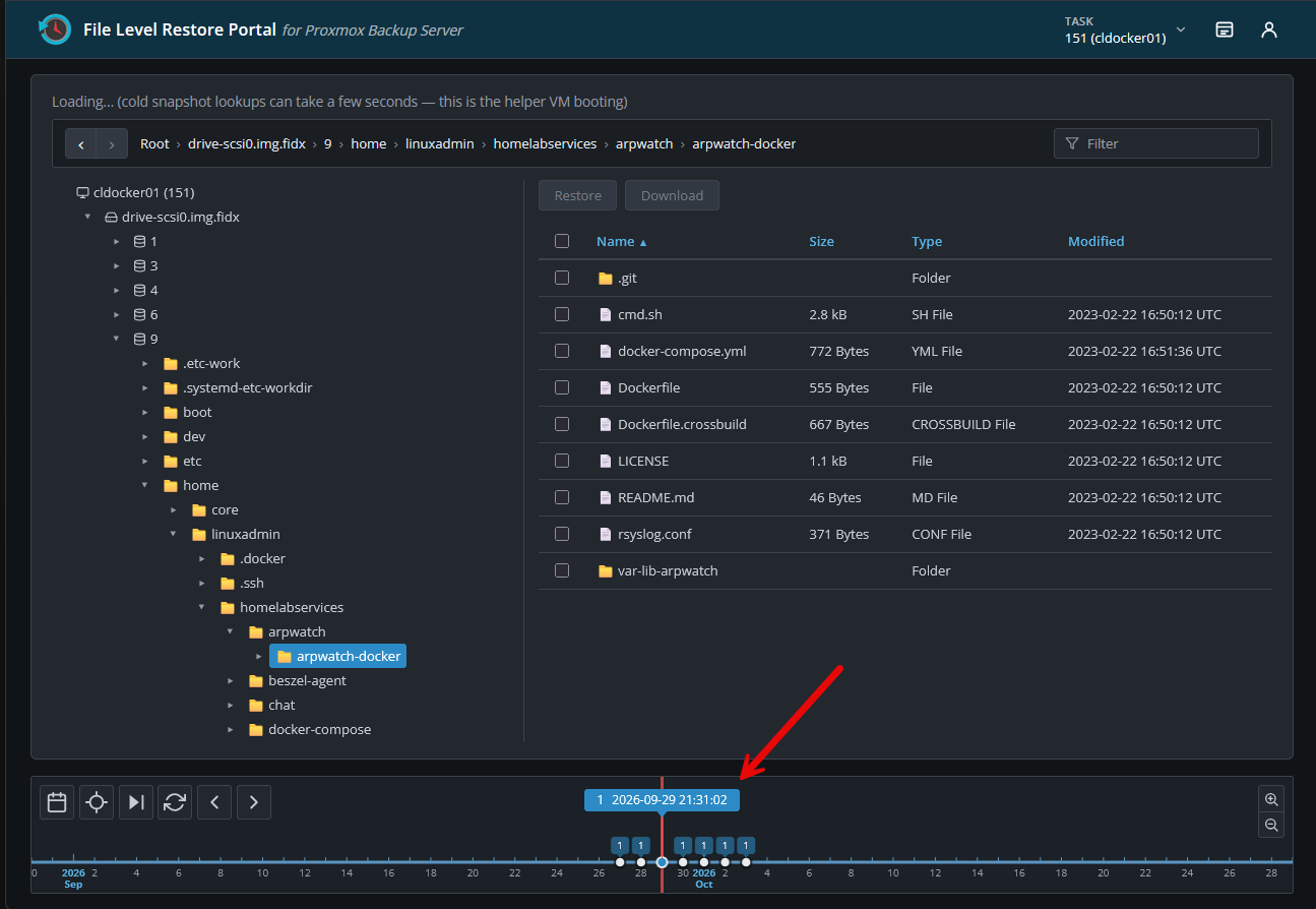 Proxmox flr project allows granular timeline based restores