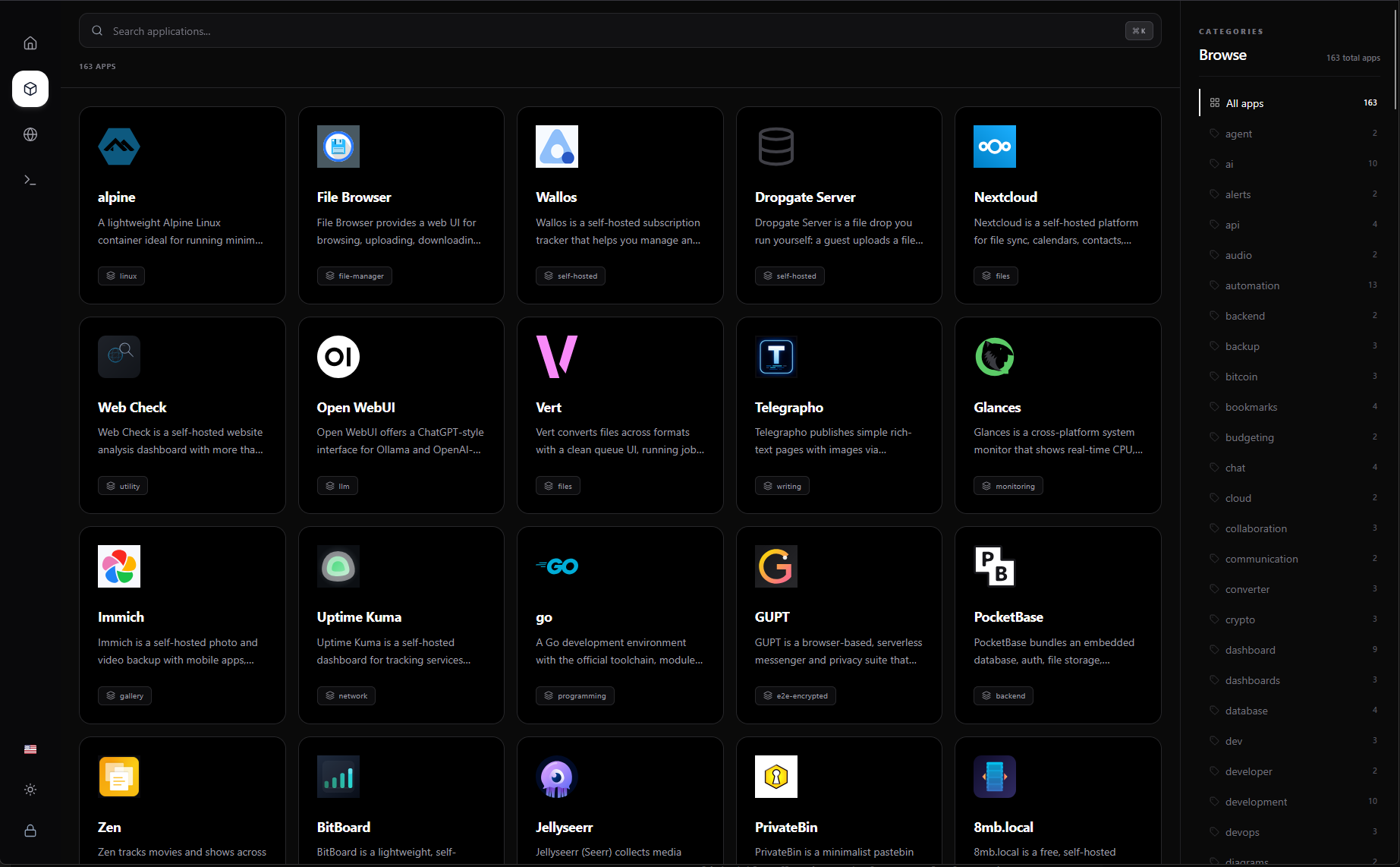 Viewing the yantr app catalog